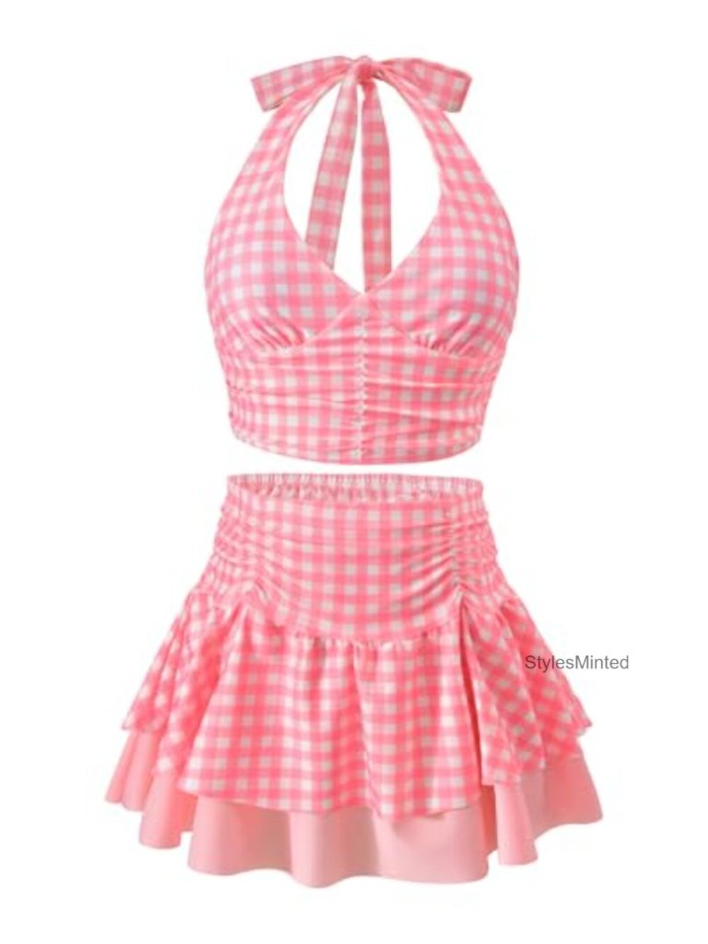 Girls 2 Piece Halter Bikini Swimsuit Set with Ruffle Swim Skirt